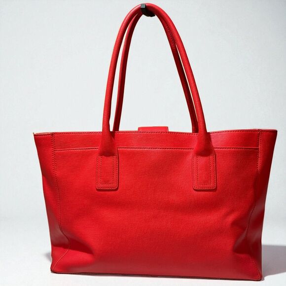 Vince Camuto Red Leather Tote Bag Structured shoulder handbag with gold hardware - Picture 3 of 7